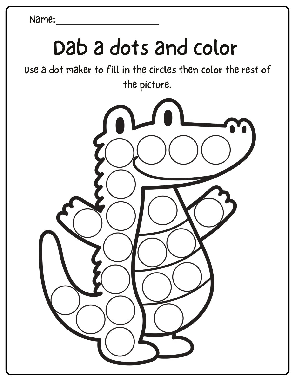 Dab a dots and color alligator dot marker worksheet